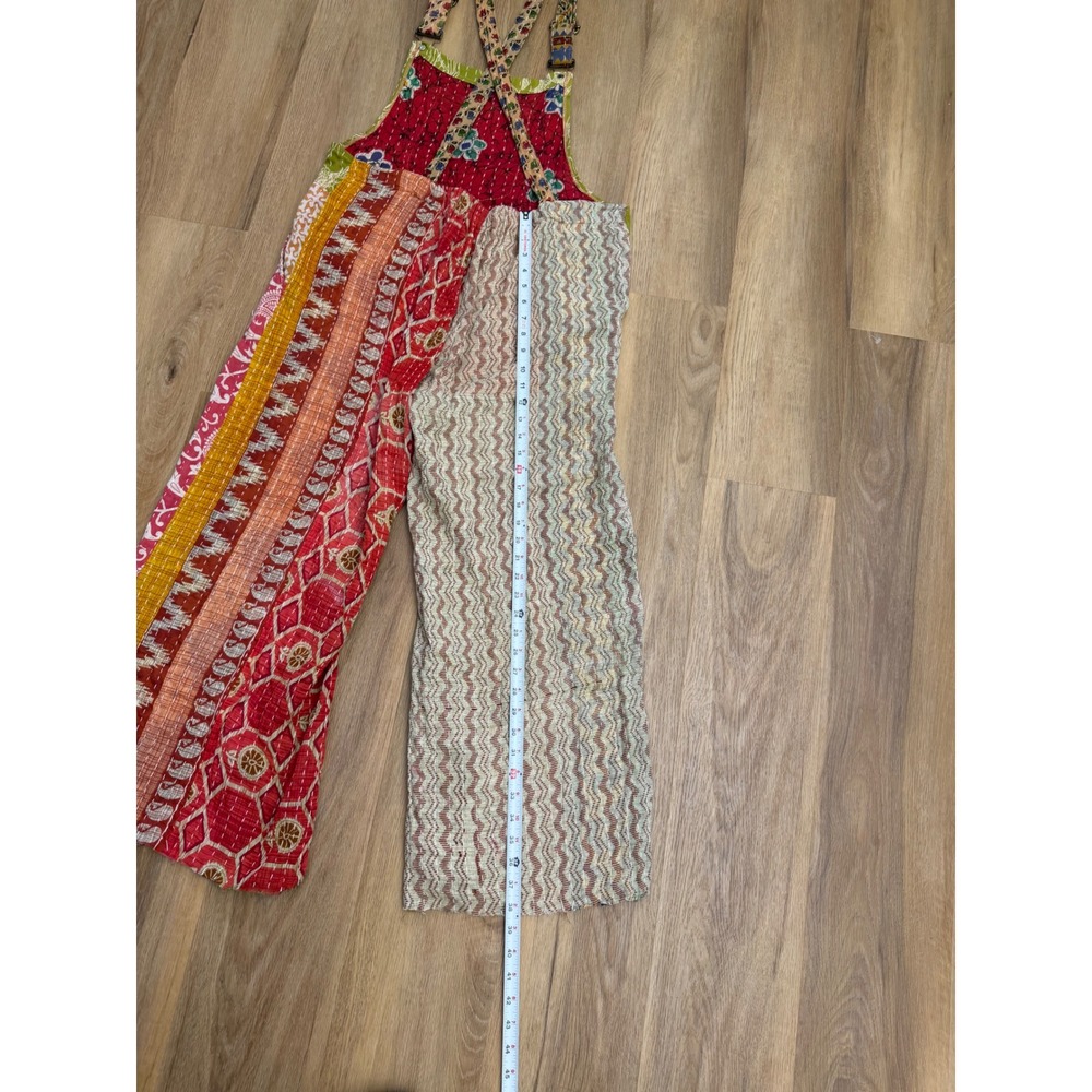 Karma Nepal Craft Kantha Patchwork Overalls Boho Wide Leg hippie artsy Cotton - Picture 7 of 8